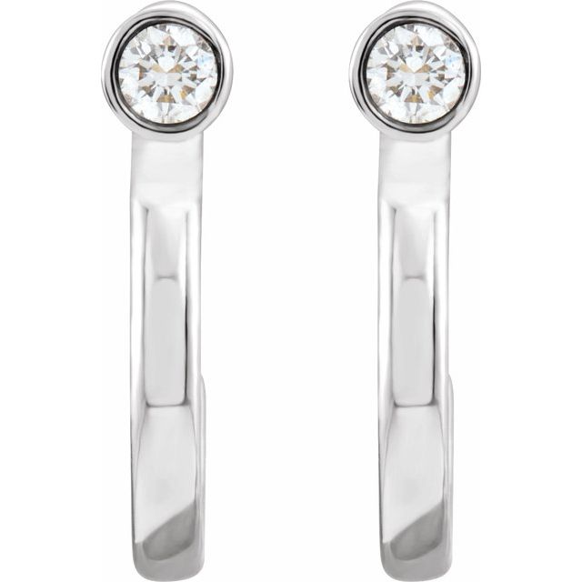 14K White Or Yellow Gold 2 Mm Round Friction Backs Sold Separately Polished .06 Ctw Natural Diamond J-Hoop Earrings