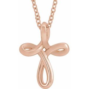 14K Rose Gold 13.35 X 10.42 Mm 15 In Polished Youth Cross Necklace