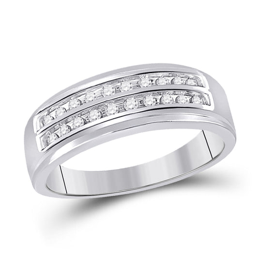 14K Yellow Or White Gold  Mens Round Diamond Wedding 2-Row Band Ring 1/4 Cttw, Mens Size: 7-13