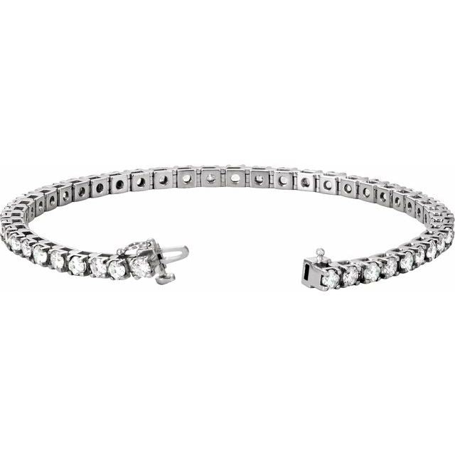 14K White Gold Round 3Mm  Vs, F+ 7 In Polished Ctw Lab-Grown Gemstone Line Bracelet