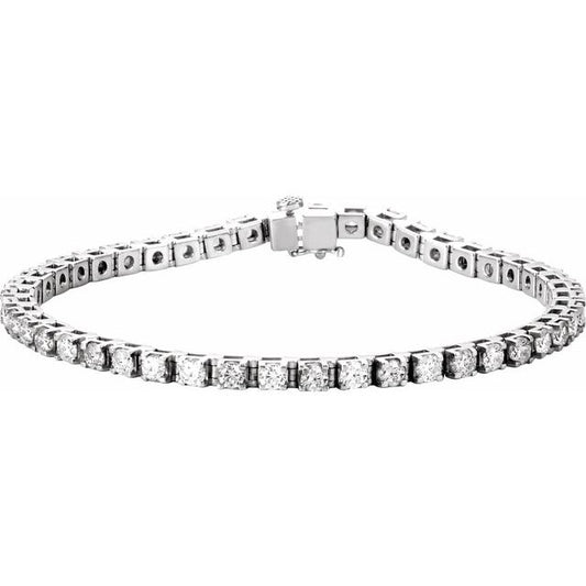 14K White Gold Round 3Mm  Vs, F+ 7 In Polished Ctw Lab-Grown Gemstone Line Bracelet