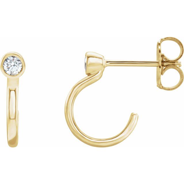 14K White Or Yellow Gold 2 Mm Round Friction Backs Sold Separately Polished .06 Ctw Natural Diamond J-Hoop Earrings