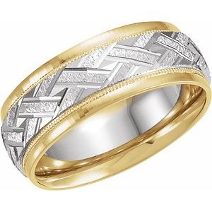 18K Yellow Gold & Platinum 7 mm Woven-Design Band Size 8