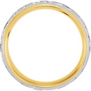 14K Yellow/White Gold 7 Mm Polished Woven-Design Comfort-Fit Band Size 10.5