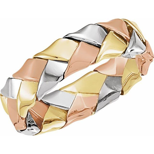 14K Yellow/White/Rose Gold 5.5 Mm Polished Woven Band, Size 11.5