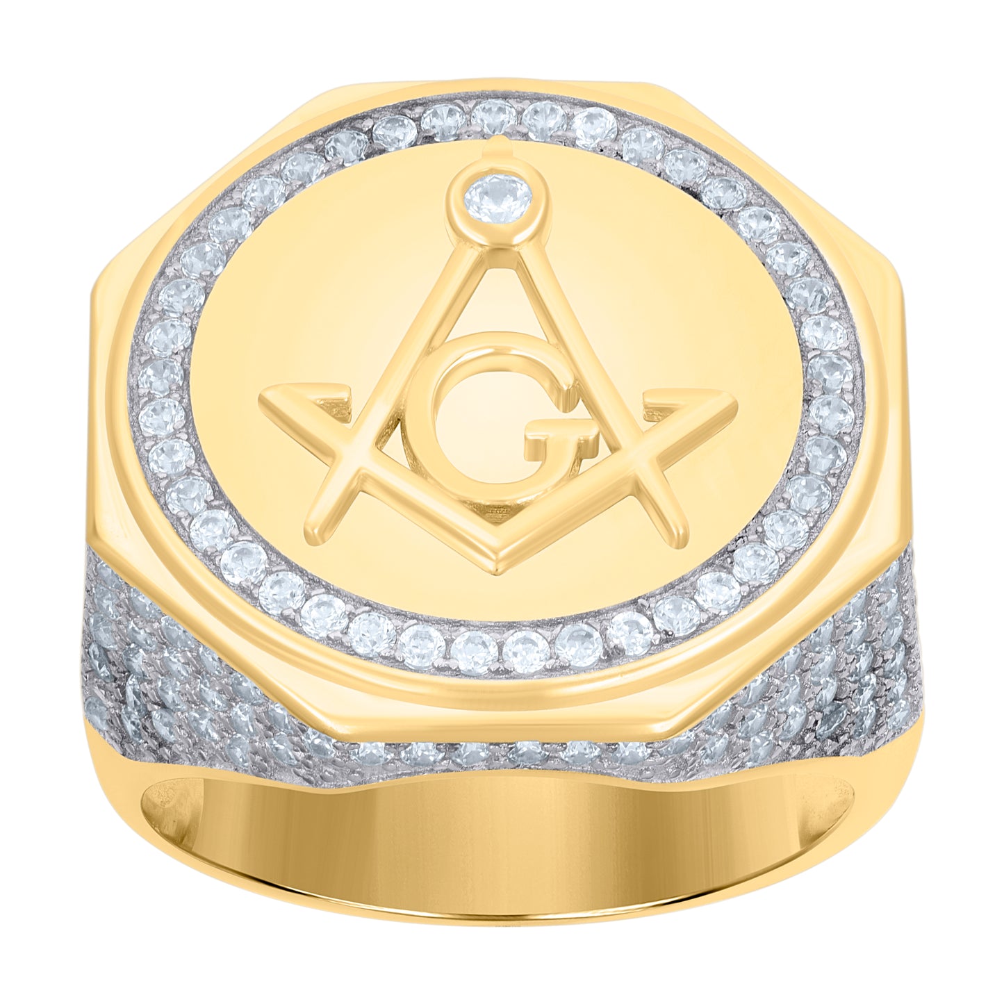 Sterling Silver Yellow-Tone Mens Cubic-Zirconia Fashion Masonic Bridal Anniversary Wedding Engagement Band Ring