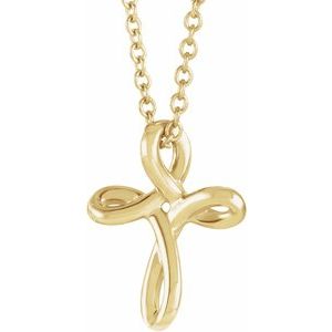14K Yellow Gold 13.35 X 10.42 Mm 15 In Polished Youth Cross Necklace
