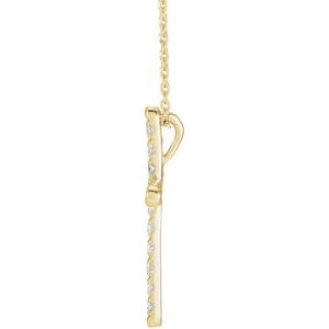 14K Yellow Gold Round 2Mm G-H I1 1/2 Ctw Natural Diamond French-Set Cross Necklace, Length: 18 In