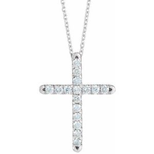 14K White Gold Round 1.7Mm Gh Si1-Si2 1/4 Ctw Lab Grown Diamond French-Set Cross Necklace, Length: 18 In