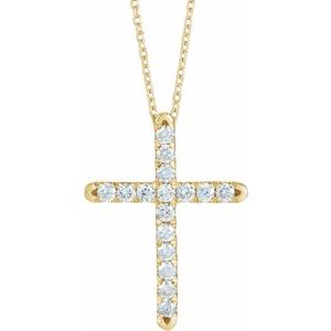 14K Yellow Gold Round 2Mm Gh Si1-Si2 1/2 Ctw Lab Grown Diamond French-Set Cross Necklace, Length: 18 In