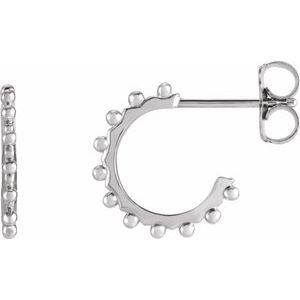 14K White Gold Beaded Geometric Hoop Earrings