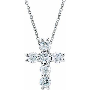 14K White Gold Round 3.9Mm G-H I1 Natural Diamond Cross Necklace, Length: 18 In