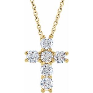14K Yellow Gold Round 3.4Mm G-H I1 Natural Diamond Cross Necklace, Length: 18 In