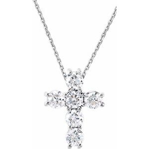 14K White Gold Round 2.4Mm G-H I1 Natural Diamond Cross Necklace, Length: 18 In