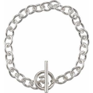 Sterling Silver Toggle Clasp Charm Cable Bracelet, Length: 8 In, Width: 7 Mm