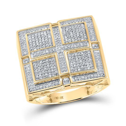 10K Yellow Gold Mens Round Diamond Square Cross Ring 1/2 Cttw, Mens Size: 7-13