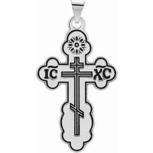 14K White Gold 32 X 21 Mm Polished Orthodox Cross Pendant With Black Inlay