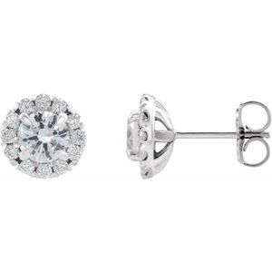 14K White Gold Round 4 Mm Natural White Sapphire And 1/5 Ctw Natural Diamond Earrings