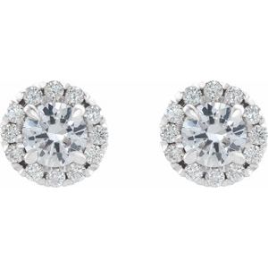 14K White Gold Round 4 Mm Natural White Sapphire And 1/5 Ctw Natural Diamond Earrings