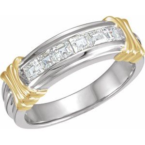 14K White/Yellow Gold Square 3 X 3 Mm 6.75 Mm Si2-Si3, G-H Polished 1 Ctw Natural Diamond Channel-Set Band Size 11