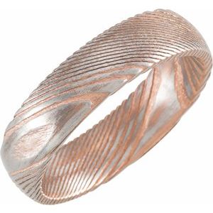 18K Rose Gold PVD Damascus Steel Half Round Patterned Band
