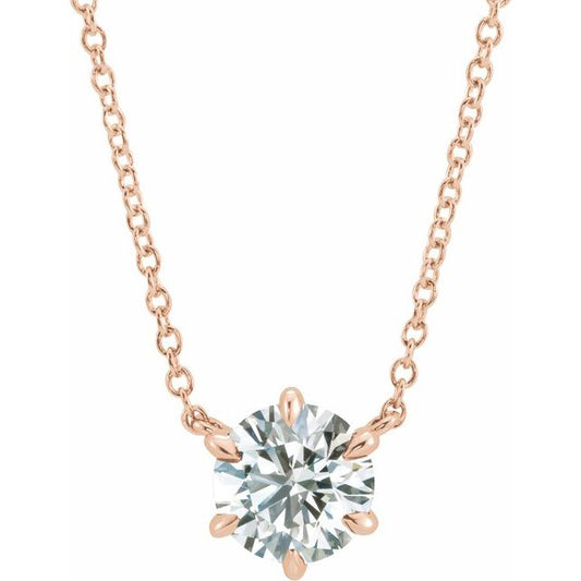 14K Rose Gold Round 4.3Mm I1, G-H 16 In Polished 1/3 Ct Natural Diamond Solitaire Necklace