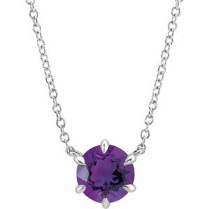 Sterling Silver Round 5 Mm  Natural Amethyst Solitaire Necklace, Length: 18 In