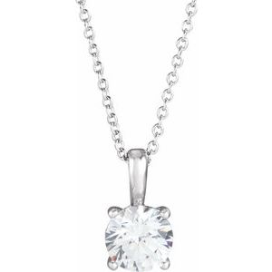 14K White Gold Round 6Mm  3/4 Ctw Natural Diamond Necklace, Length: 18 In