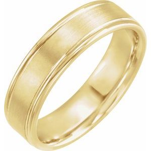 18K Yellow Gold Satin/Polished 6 Mm Polished Comfort-Fit Grooved Band With Satin Finish Size 7