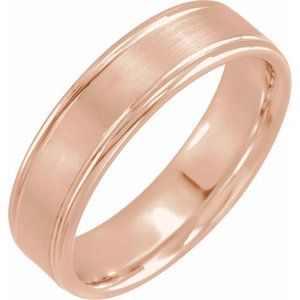 14K Yellow Or White Or Rose Gold Satin/Polished Grooved Comfort-Fit Flat Band
