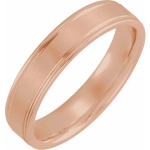 14K Yellow Or White Or Rose Gold Satin/Polished Grooved Comfort-Fit Flat Band