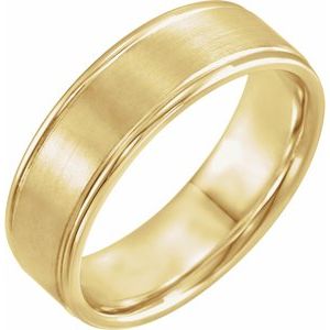 14K Yellow Or White Or Rose Gold Satin/Polished Grooved Comfort-Fit Flat Band