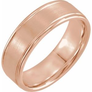 14K Yellow Or White Or Rose Gold Satin/Polished Grooved Comfort-Fit Flat Band
