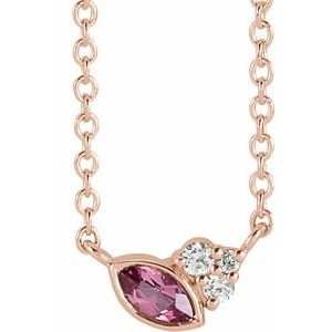 14K Rose Gold Marquise 4 X 2Mm G-H I1 Natural Pink Tourmaline And .03 Ctw Natural Diamond Necklace, Length: 16 In