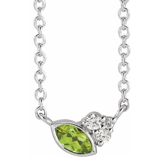 14K White Gold Marquise 4 X 2Mm I1, G-H 18 In Polished Natural Peridot And .03 Ctw Natural Diamond Necklace