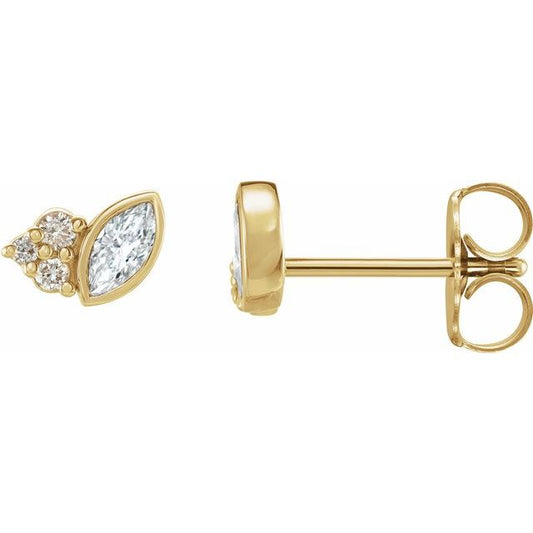 14K Yellow Gold Marquise 4 X 2 Mm Friction Back Polished 1/5 Ctw Natural Diamond Earrings