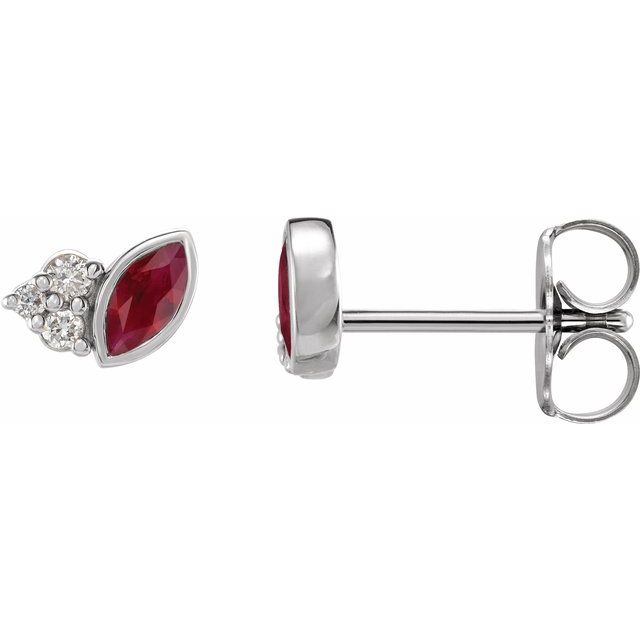 14K Yellow Or White Gold Marquise 4 X 2 Mm Friction Back Polished Natural Gemstone And .05 Ctw Natural Diamond Earrings