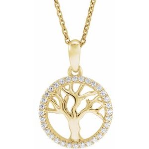 14K Yellow Gold Round 1.05Mm H+ I1 Accented Tree Of Life Necklace, Length: 18 In