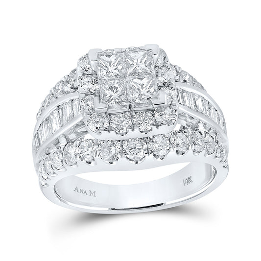 14K White Gold Princess Diamond Halo Bridal Wedding Engagement Ring 3 Cttw, Womens Size: 5-10