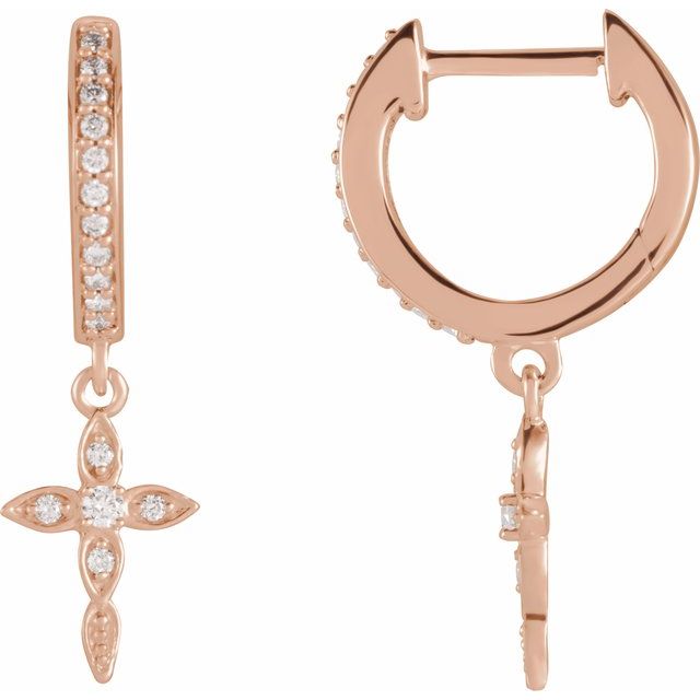 14K White Or Rose Gold 1.5 Mm Round Polished 1/8 Ctw Natural Diamond Cross Dangle Earrings