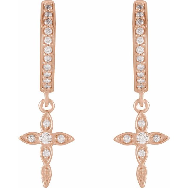 14K White Or Rose Gold 1.5 Mm Round Polished 1/8 Ctw Natural Diamond Cross Dangle Earrings