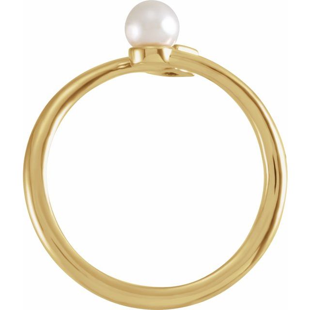 14K Yellow Or Rose Gold 4.5 Mm Polished Cultured White Akoya Pearl And 1/10 Ct Natural Diamond Bypass Ring, Size 7