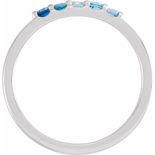 14K White Gold Round 2 Mm Polished Natural Blue Multi-Gemstone Ombre Midi Ring, Size 4