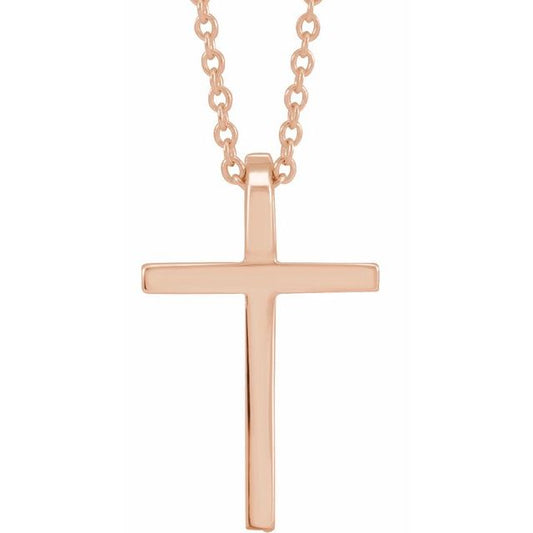 14K Rose Gold 12 X 7.61 Mm 18 In Polished Cross Necklace