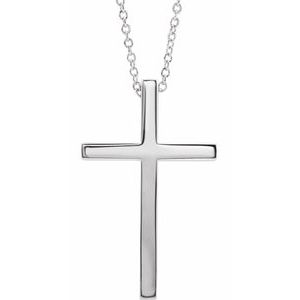 14K White Gold 25.7 X 15.7 Mm 18 In Polished Cross Necklace