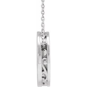 Sterling Silver 17 Mm 16-18 In Polished Disc Necklace With Scroll Detail