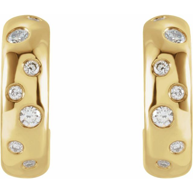 14K Yellow Gold Round Friction Back Polished Natural Diamond Hoop Earrings