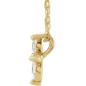 14K Yellow Gold 9.6 X 8.5 Mm 18 In Polished Marquise 1/6 Ctw Natural Diamond Cross Necklace