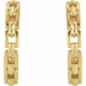 14K Yellow Gold 10.2 X 10.2 Mm Pair Friction Backs Polished Chain Link Hoop Earrings
