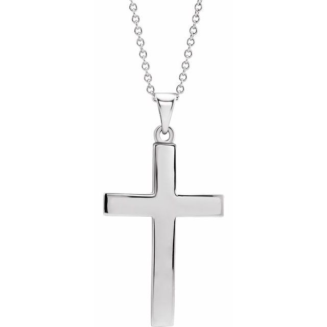 14K White Gold Or Platinum 15.23 X 7.38 Mm 18 In Polished Cross Necklace
